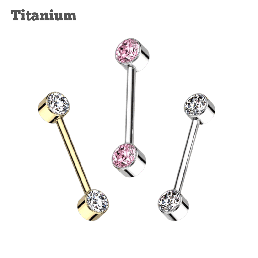 Titanium Gem Ends Threaded Straight Barbell