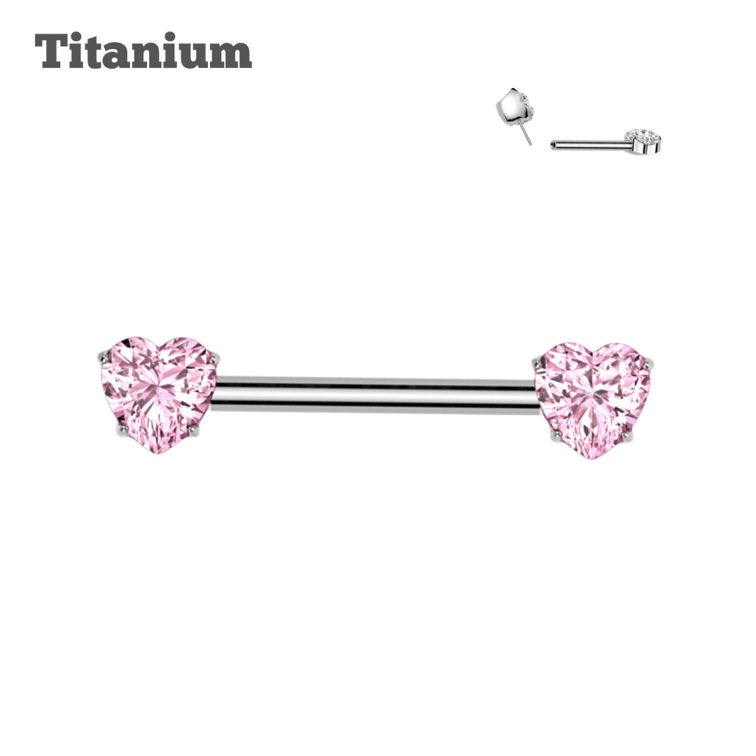 Titanium Heart Ends Threadless Straight Barbell