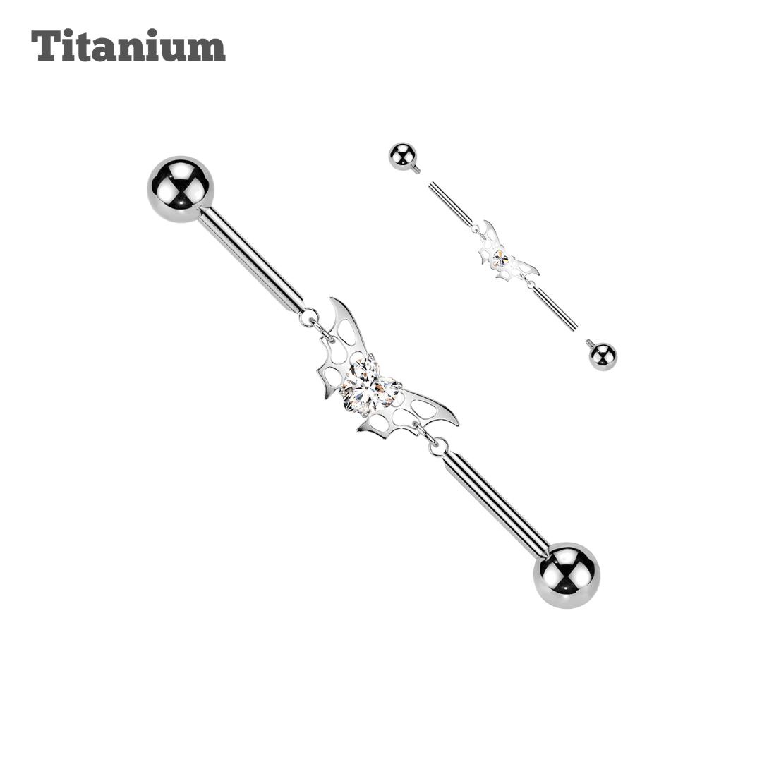 Titanium Heart Wing Chained Industrial Barbell