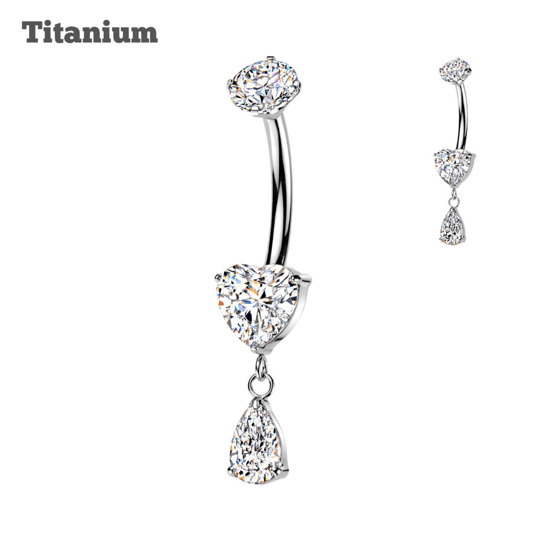 Titanium Heart with Dangling Teardrop Belly Barbell
