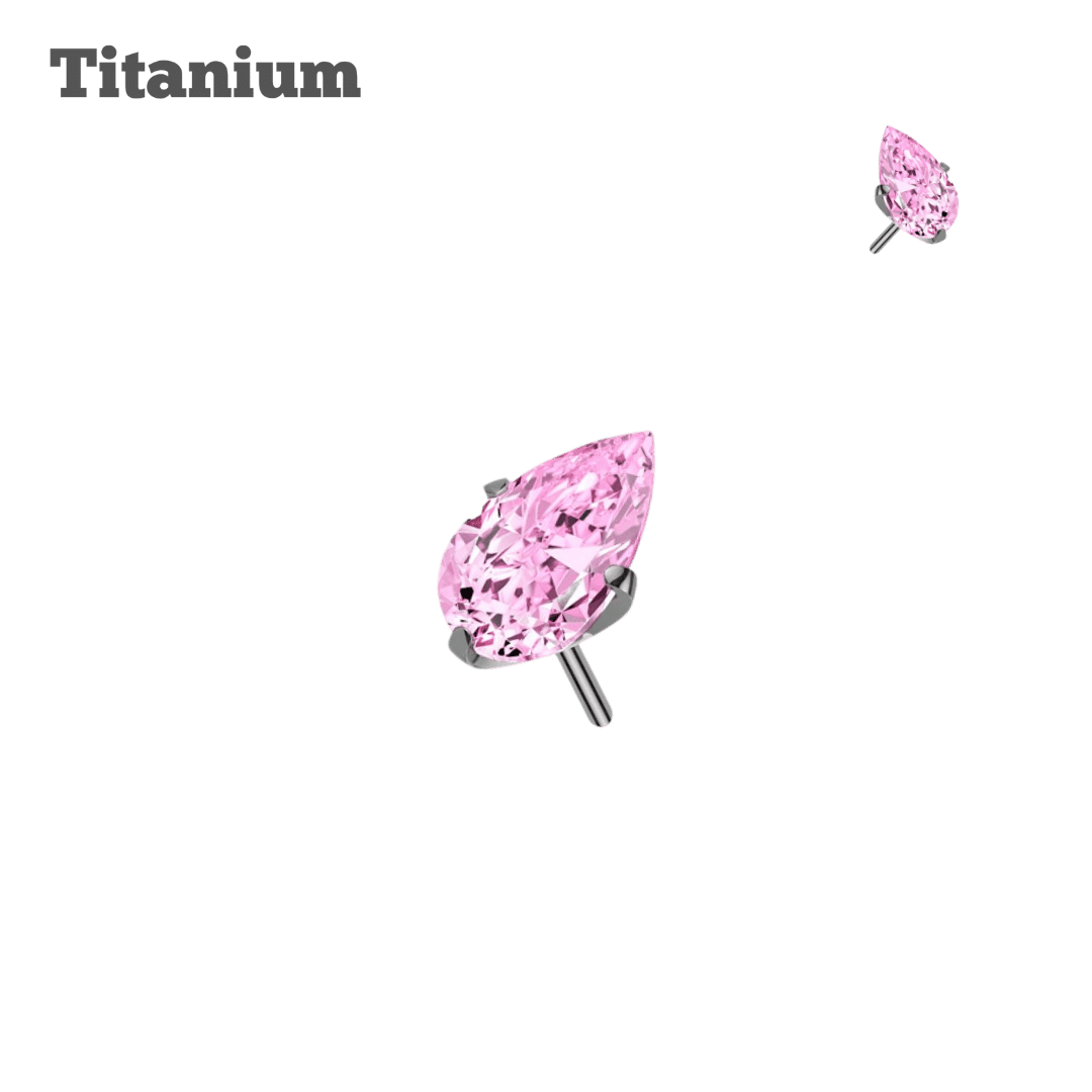 Titanium Pronged Teardrop Gem Threadless Top