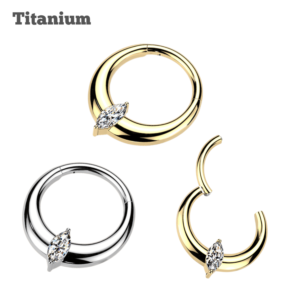 Titanium Single Marquis Hinged Hoop