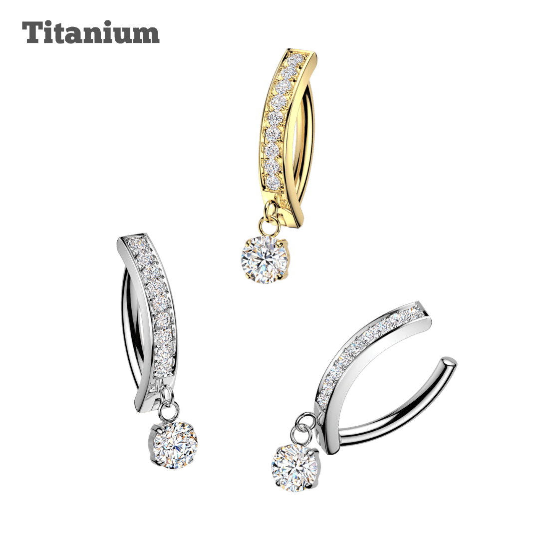 Titanium Studded with Dangling Belly Clicker