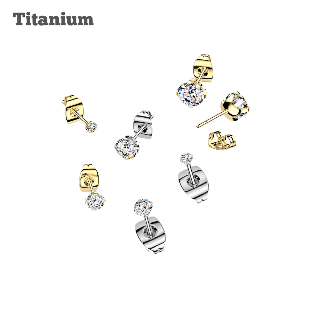 Titanium Pronged Gem Butterfly PushBack Stud