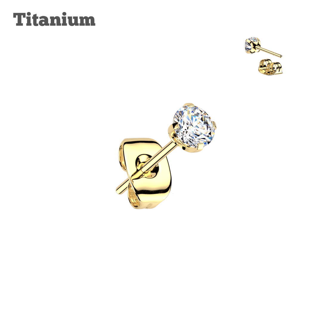 Titanium Pronged Gem Butterfly PushBack Stud