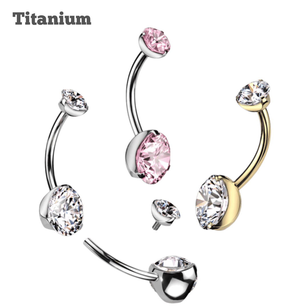 Titanium Pronged Gem Belly Barbell