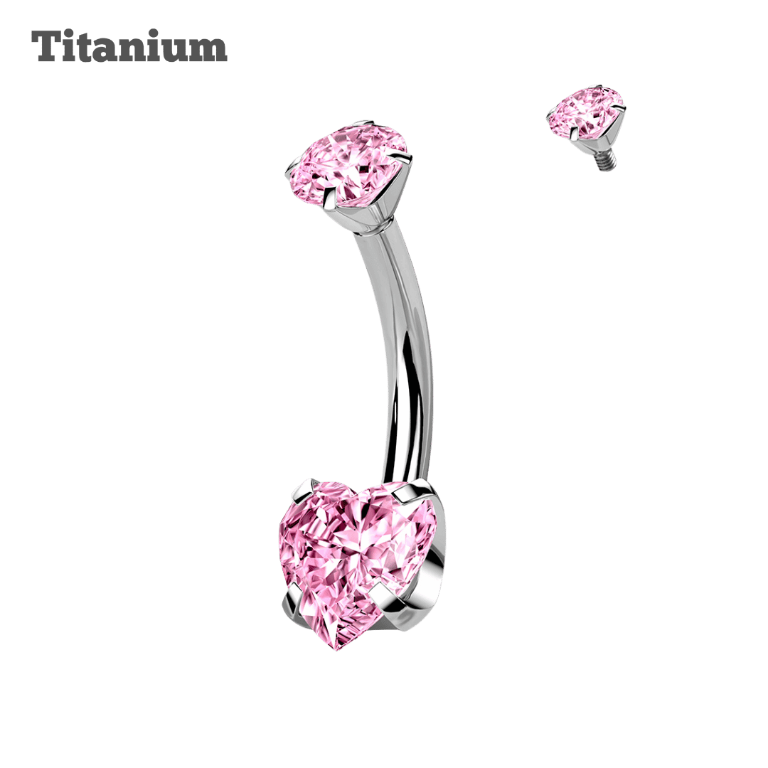 Titanium Pronged Heart Gem Belly Barbell