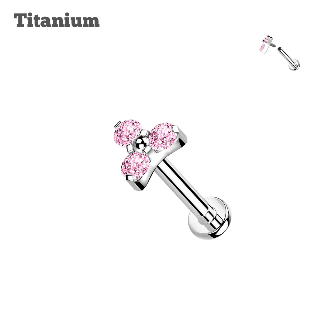 Titanium Trinity Crystal Gem Threaded Labret