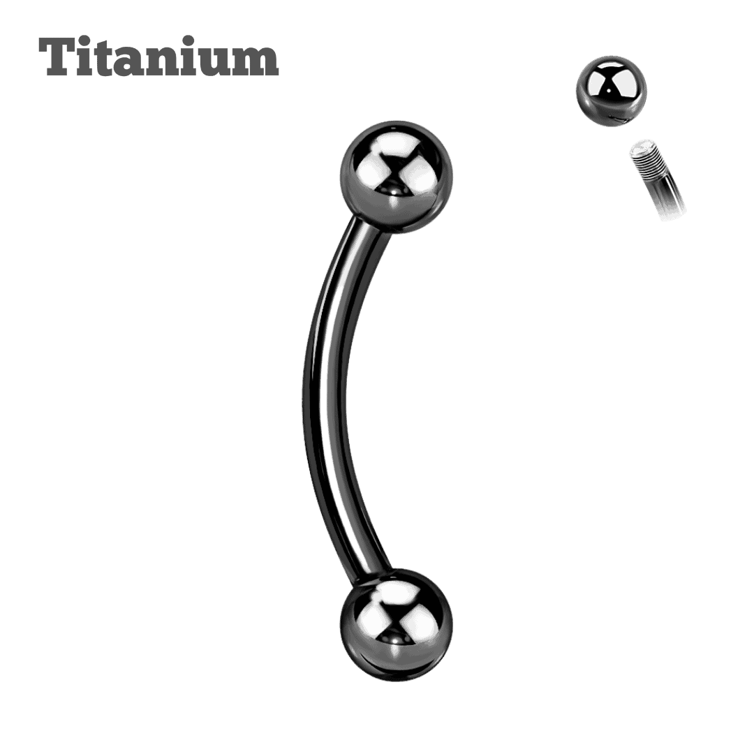 black color titanium ball ends curved barbell externally threaded earring