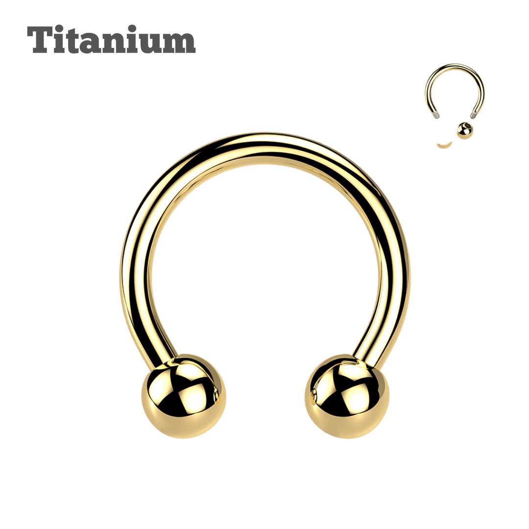 titanium ball ends horseshoe for septum and ear piercing gold color