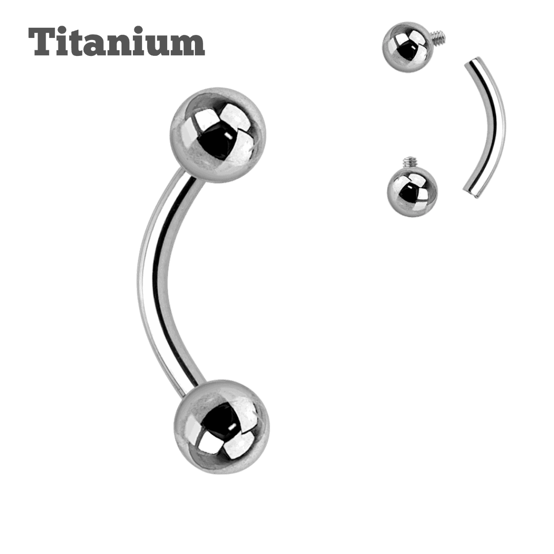 steel color titanium ball ends internally threaded curved barbell for rook lip tongue eyebrow piercing