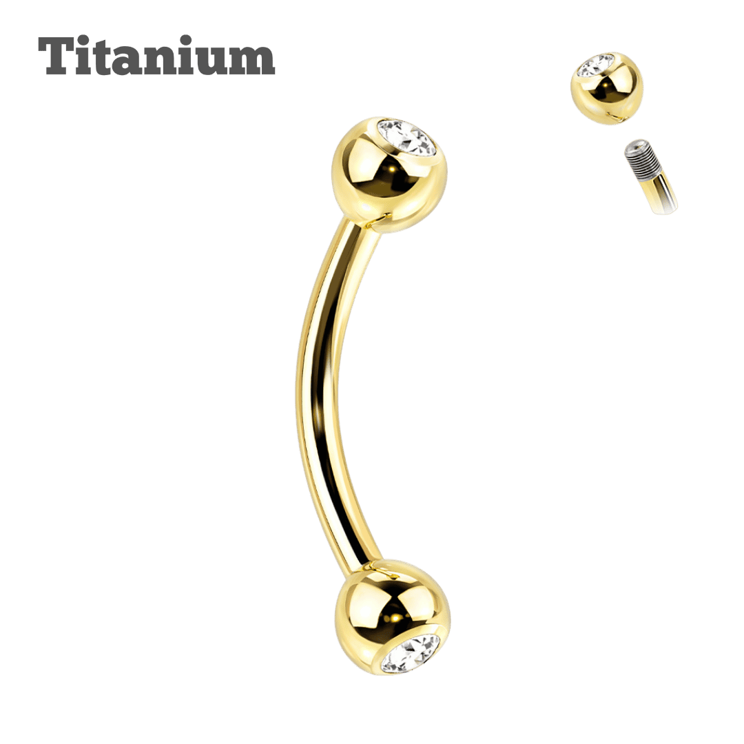 gold color titanium bezel ball ends curved barbell for rook eyebrow  lip piercing 