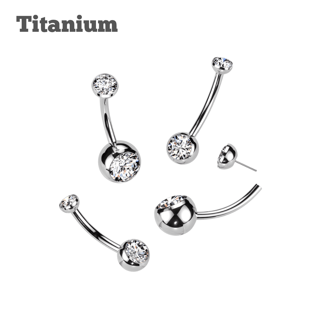 belly piercing jewelry titanium bezeled ball ends threadless curved barbell