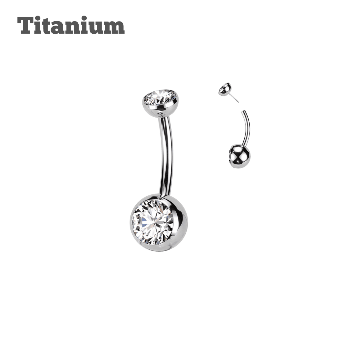 steel color titanium bezeled ball end threadless curved barbell belly piercing