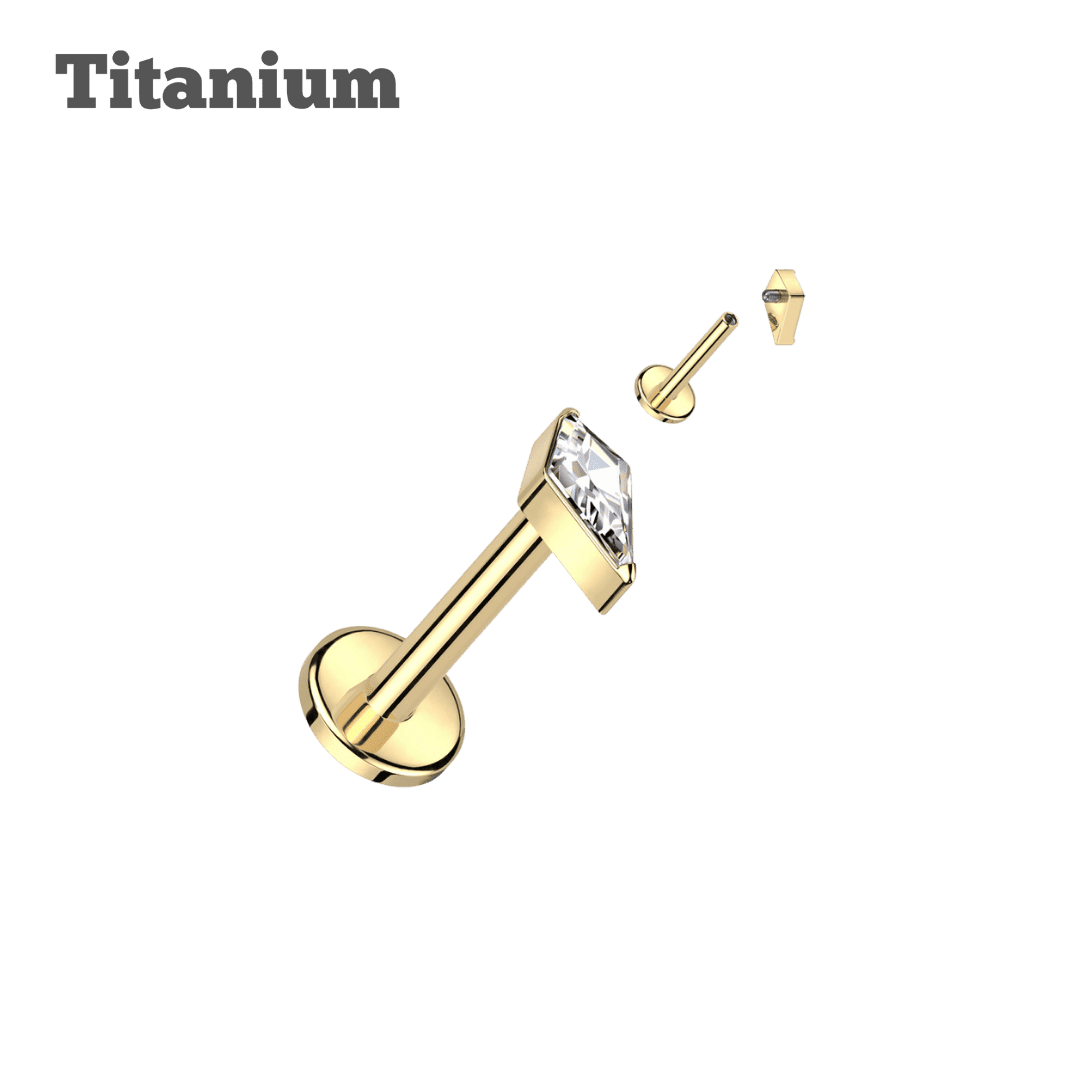 gold color titanium diamond cut crystal threaded labret earring