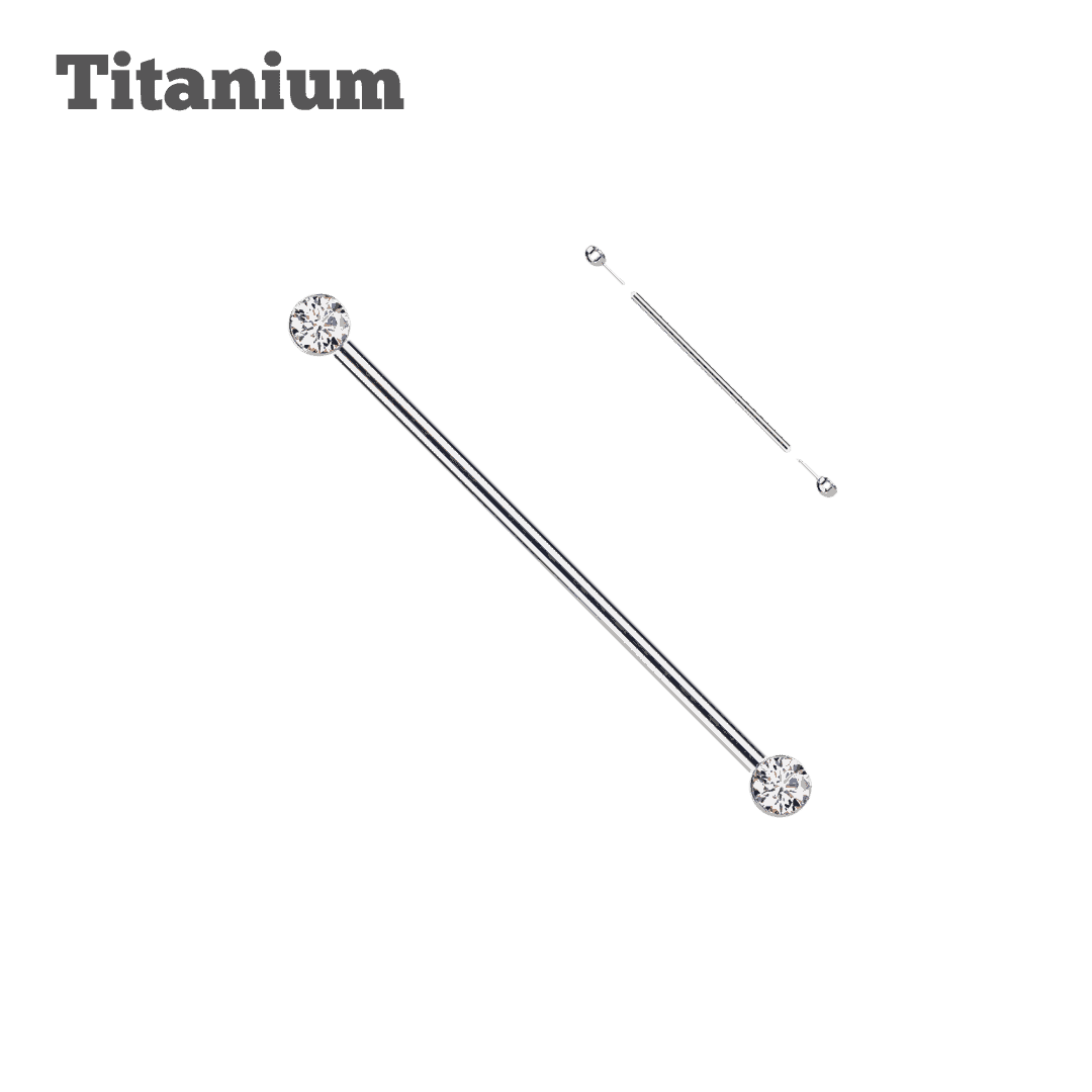 steel color titanium bezeled flat gem threadless straight barbell