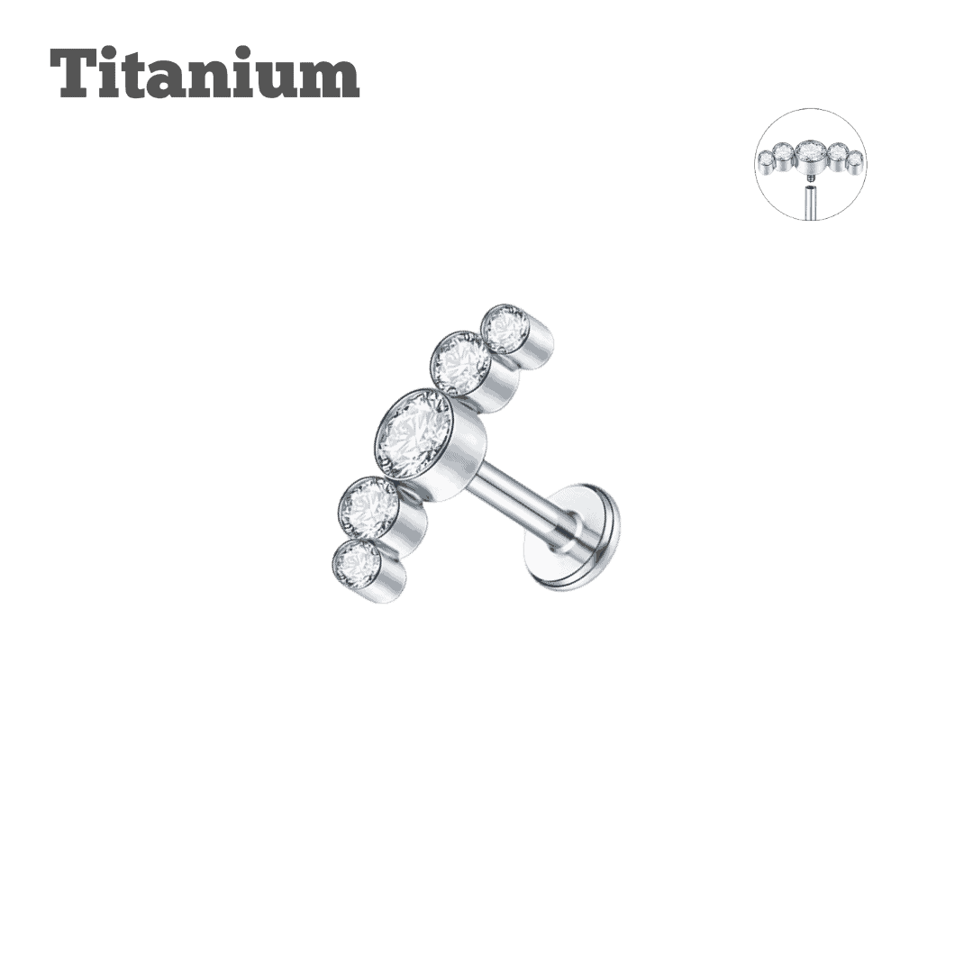 steel color titanium earring bezeled gem cluster threaded labret