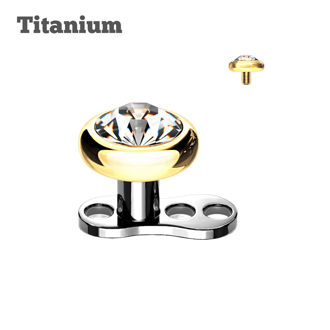 dermal piercing jewelry titanium bezeled gem dermal implant set gold color