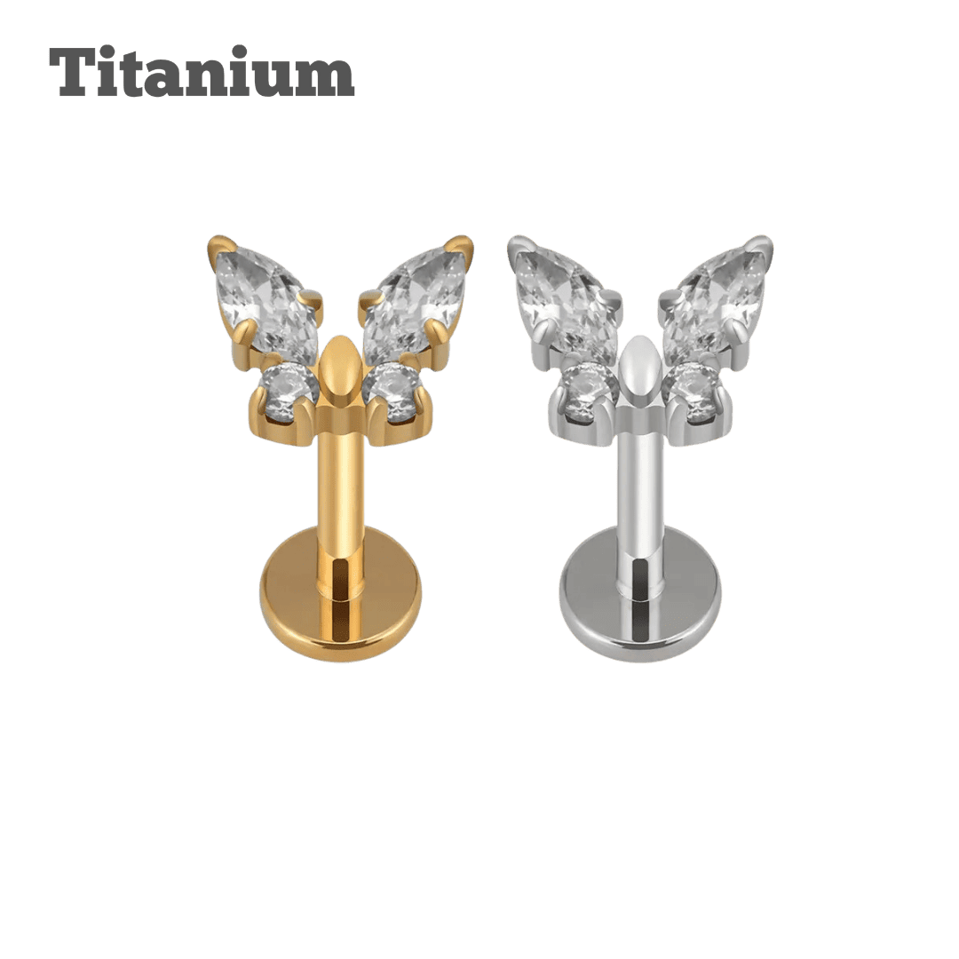 titanium butterfly gem threaded labret earring 