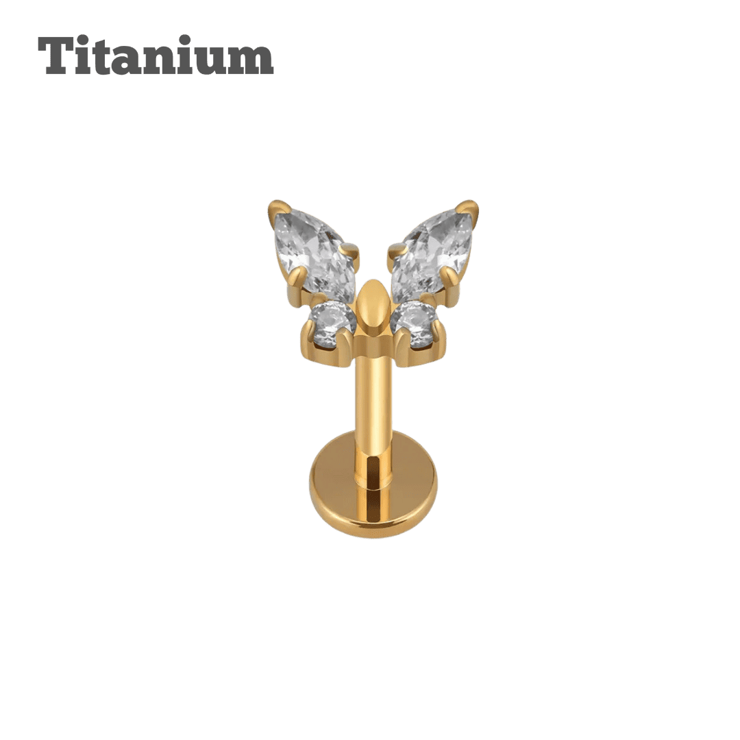 gold color titanium butterfly gem labret