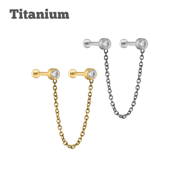 Titanium Chained Double Labret Threadless Pushpin earrings