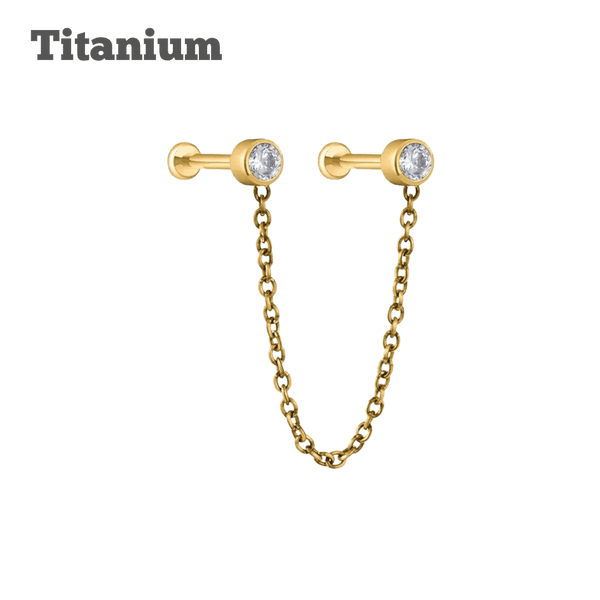 Titanium Chained Double Labret Gold Threadless Pushpin