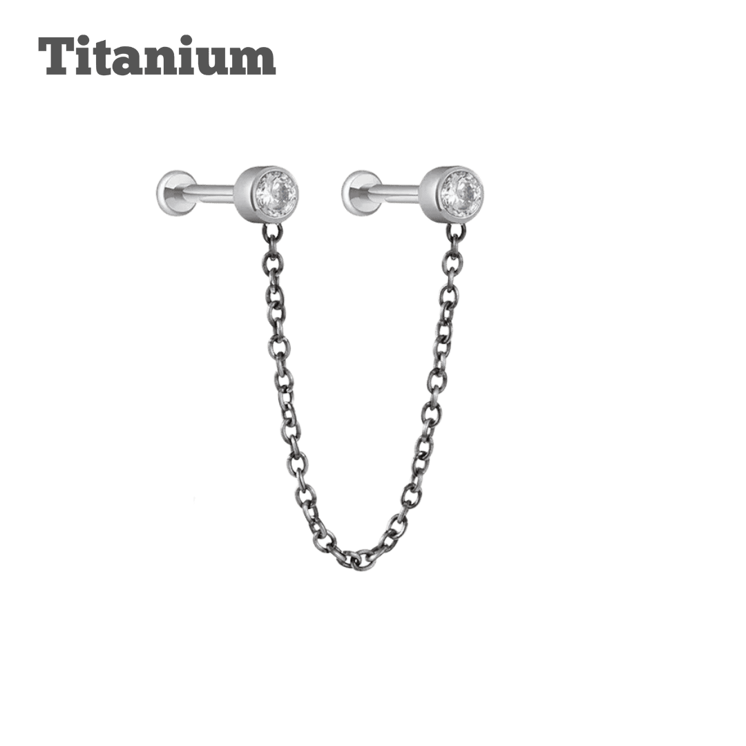 titanium chained double labret steel color
