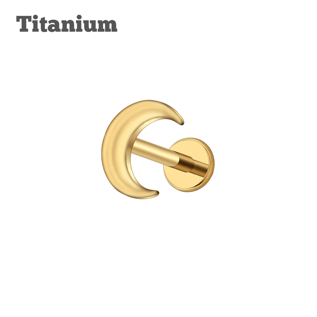 gold color titanium earring crescent threaded labret