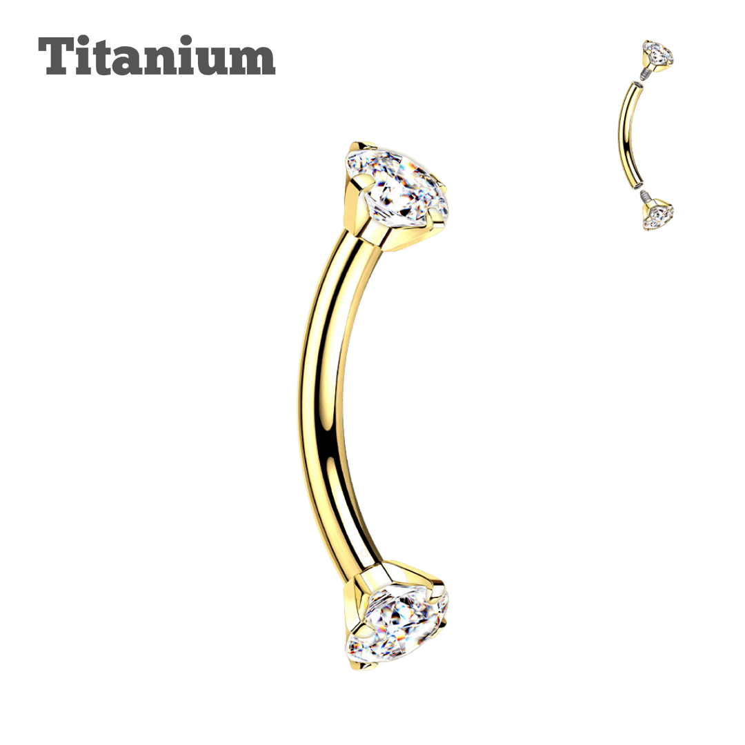 curved barbell titanium crystal ends for rook eyebrow lip piercing gold color