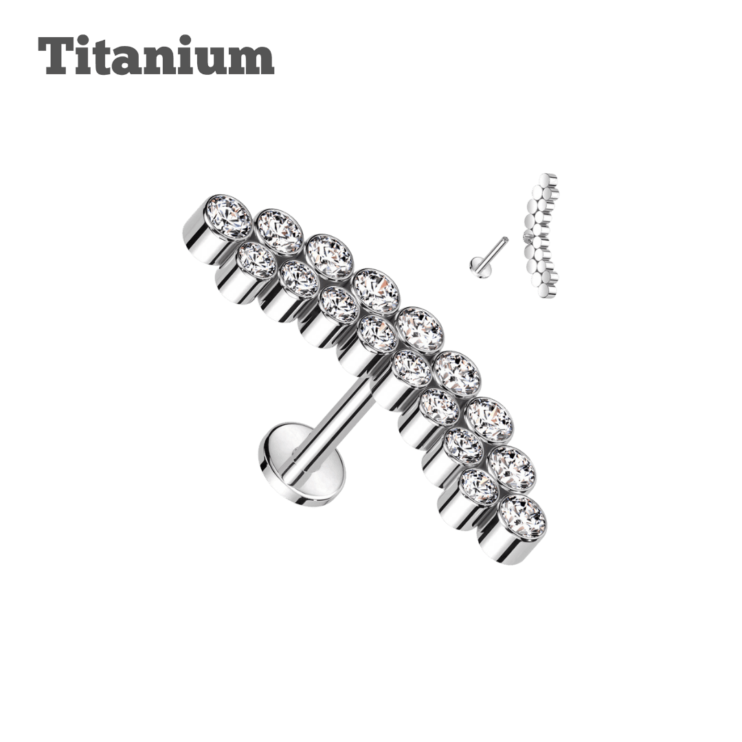curved stacked gem titanium labret  steel color earring