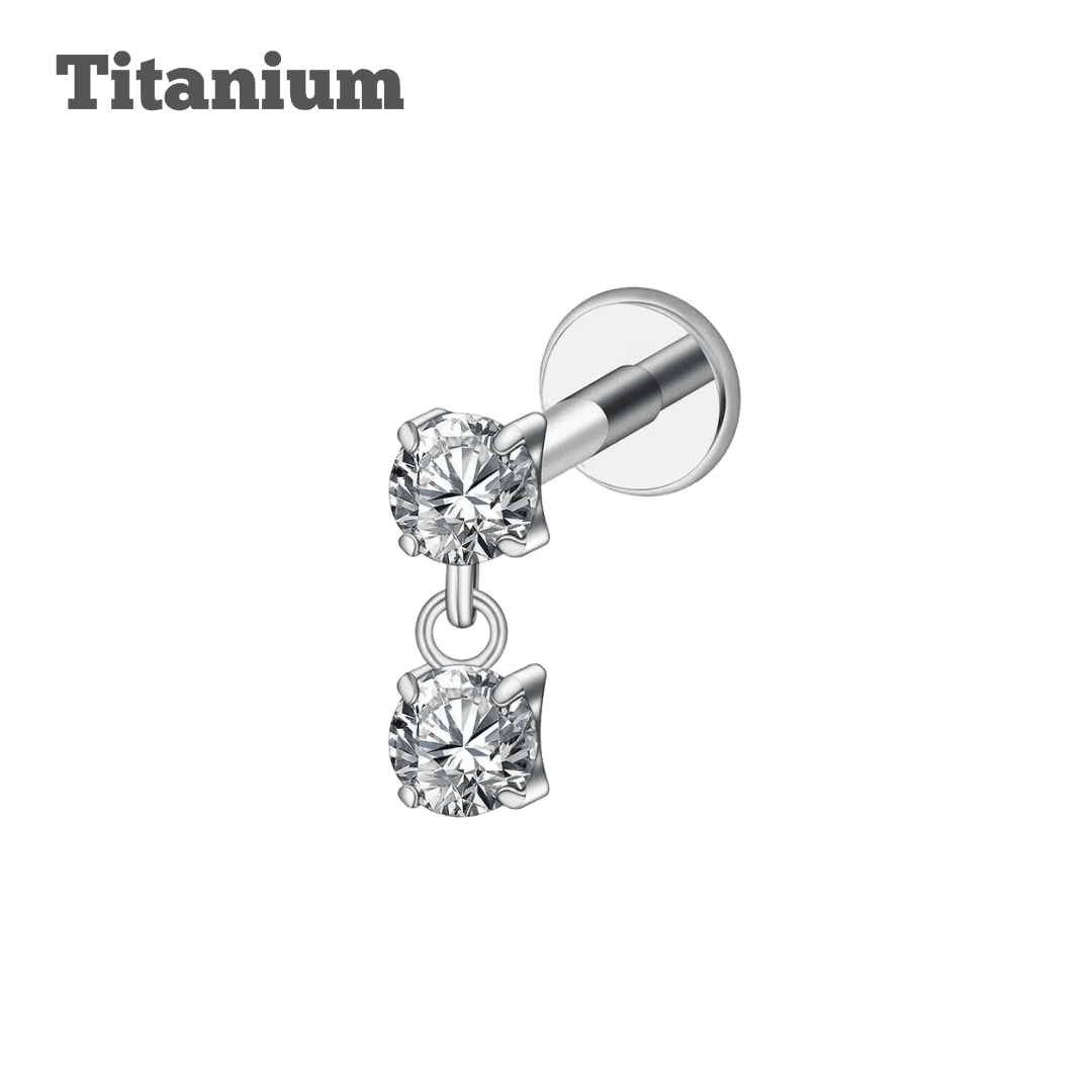 titanium dangling double gem labret steel color 