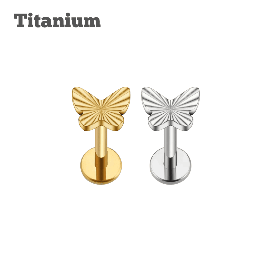 titanium diamond cut butterfly labret earring