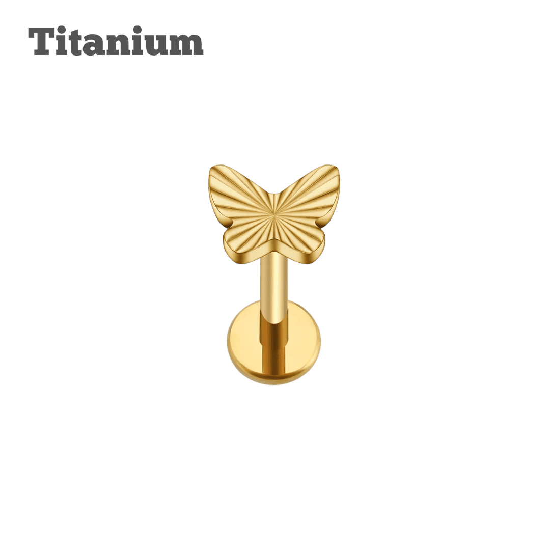 gold color diamond cut butterfly labret 