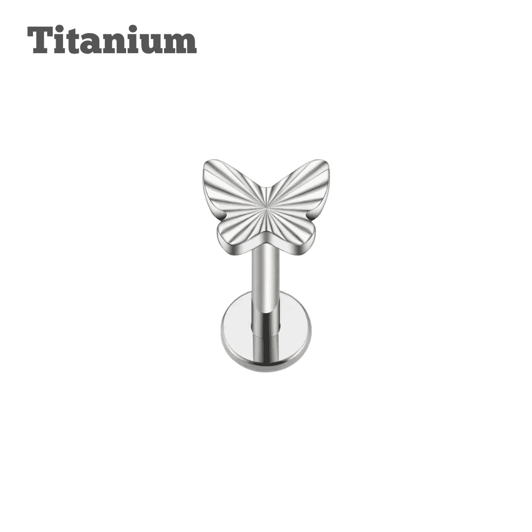 titanium steel color diamond cut butterfly labret