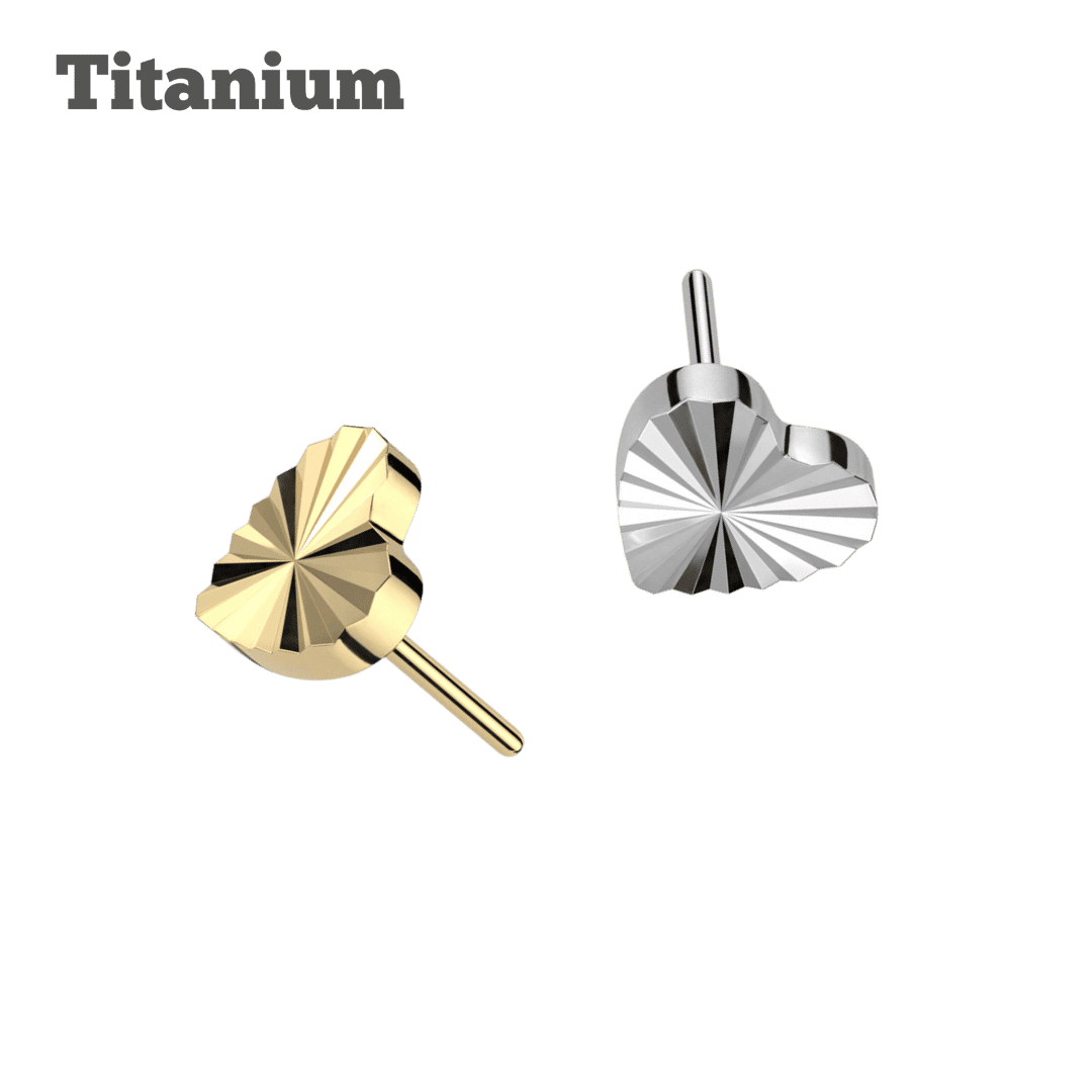 titanium diamond cut heart threadless top earring