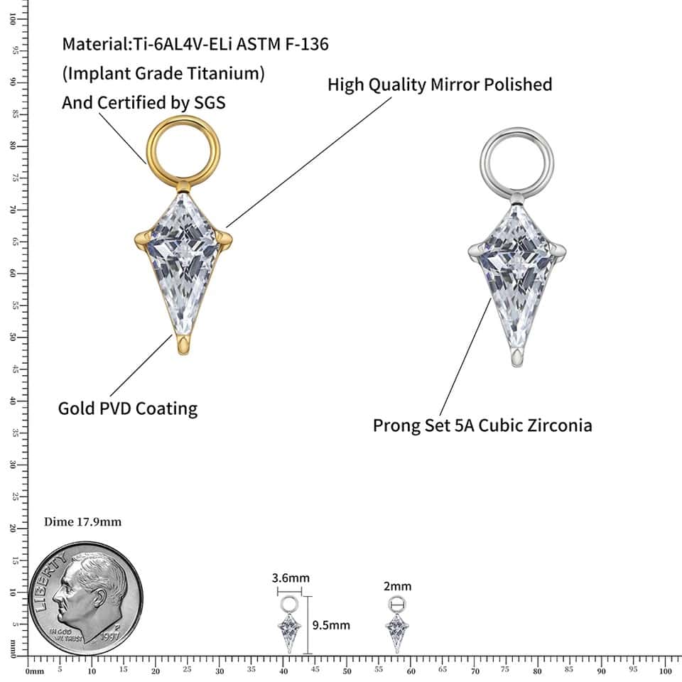 titanium diamond gem charm size