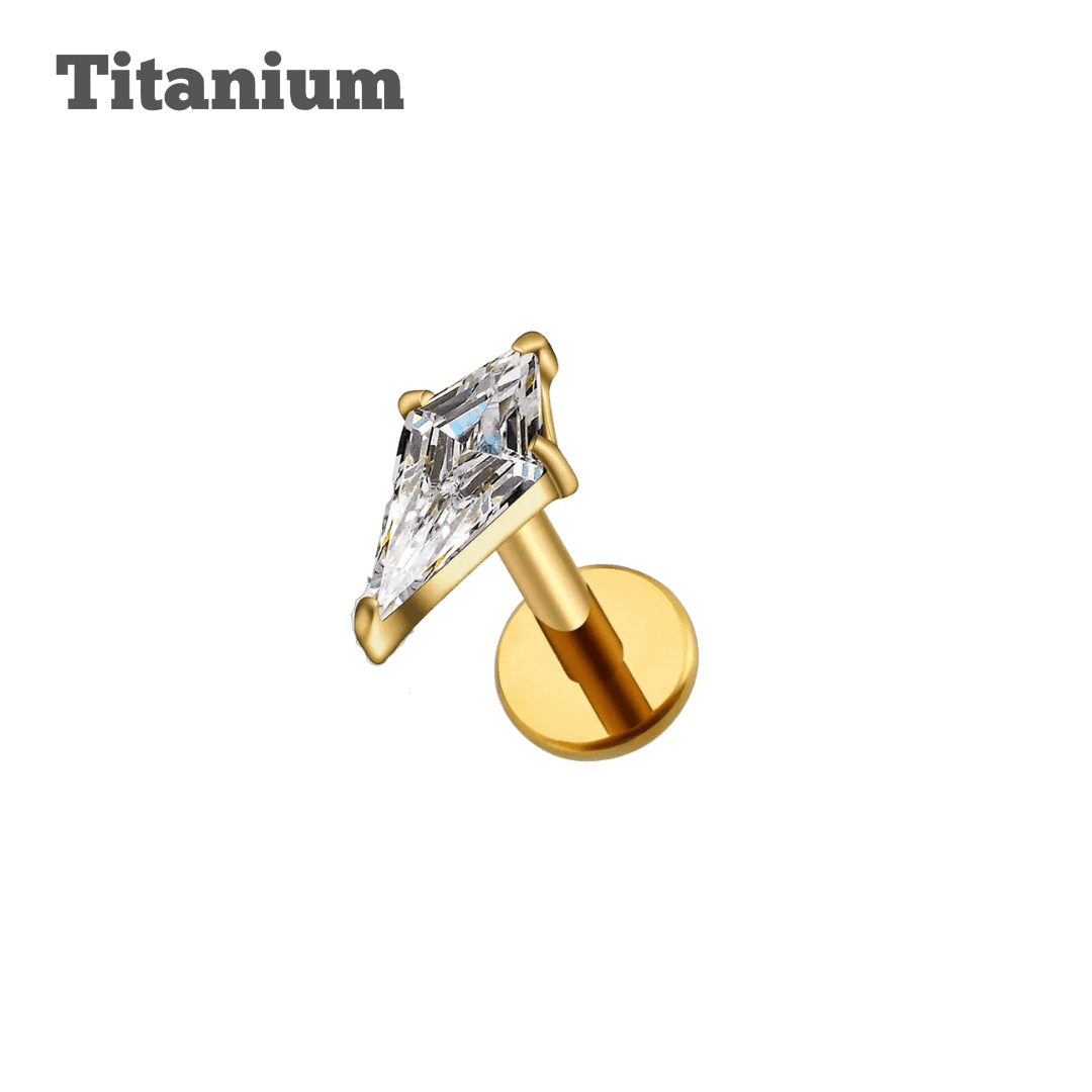 gold color diamond gem titanium threaded labret earring