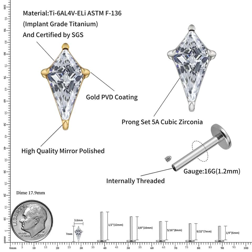 titanium diamond gem threaded labret size