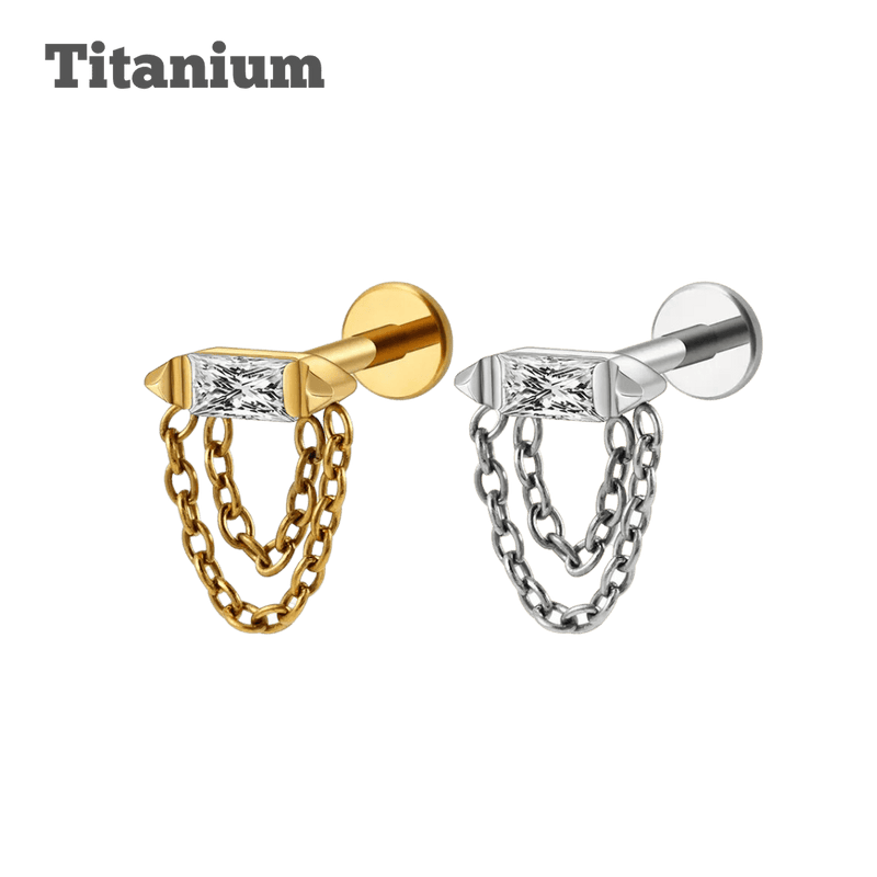Titanium Double Chained Emerald Cut Gem Labret