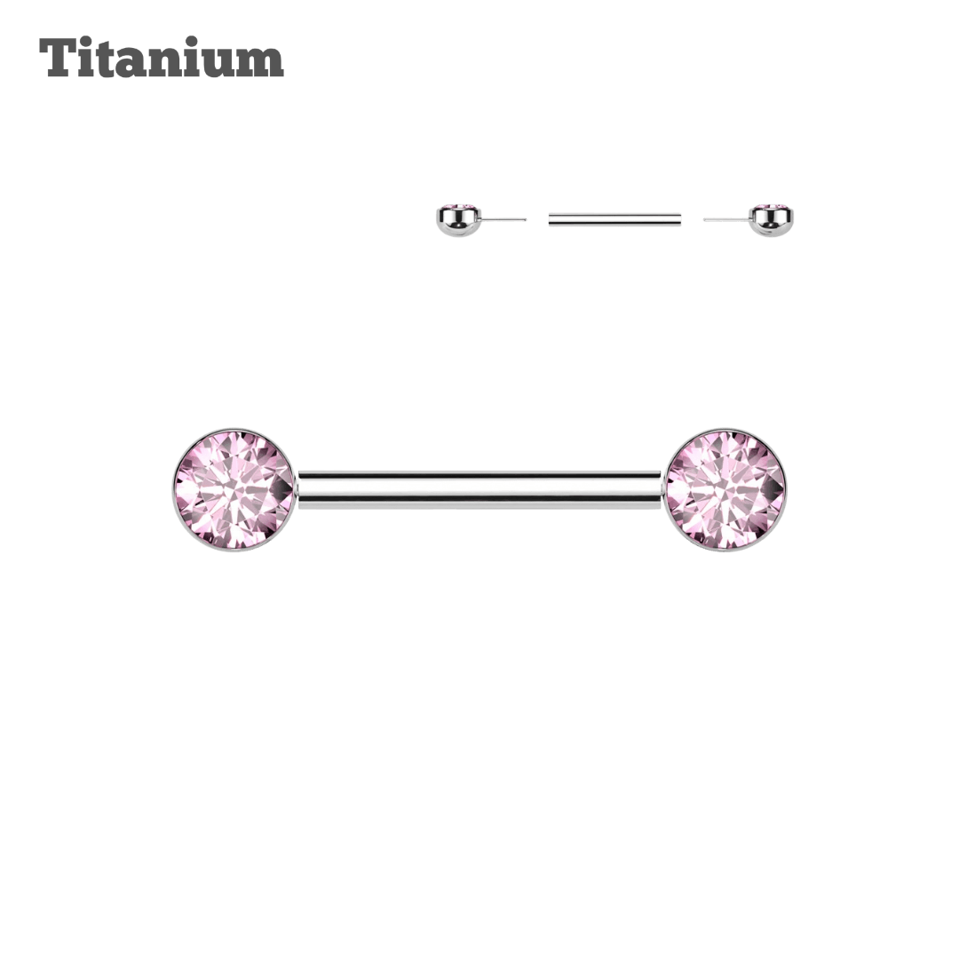 Titanium Flat Bezeled Gem Threadless Straight Barbell