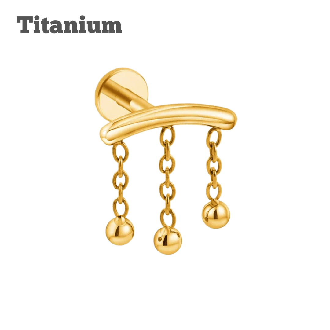 gold color earring titanium floating chain curtain labret