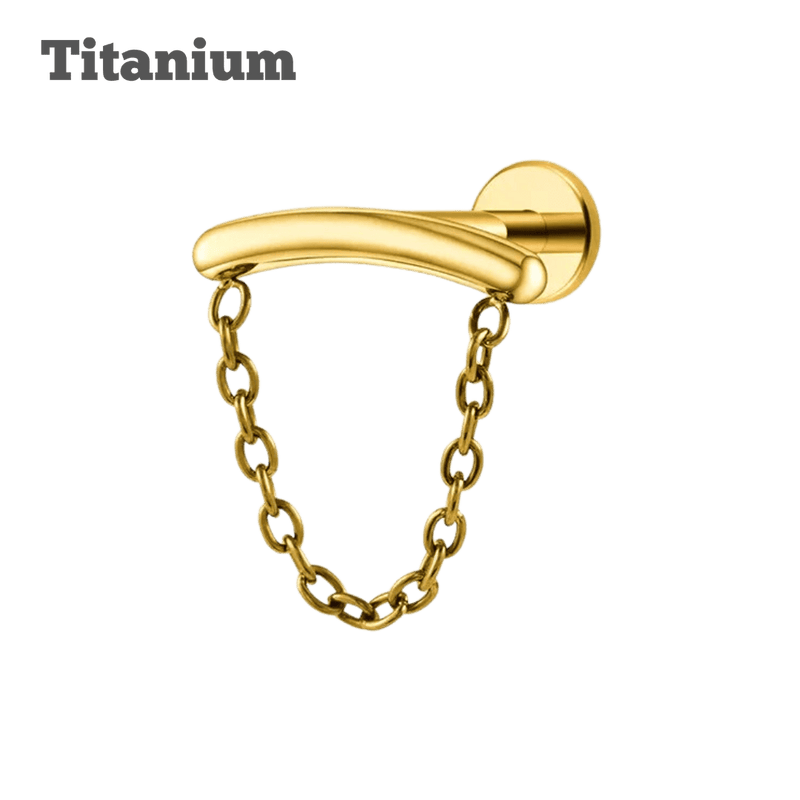 gold color titanium floating  chain labret earring