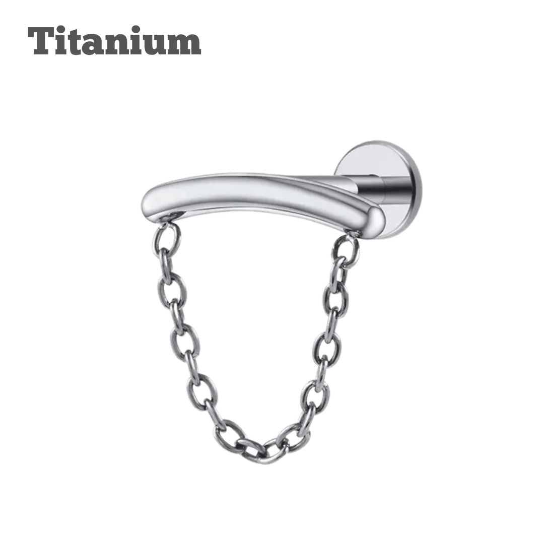 titanium floating chain labret earring steel color