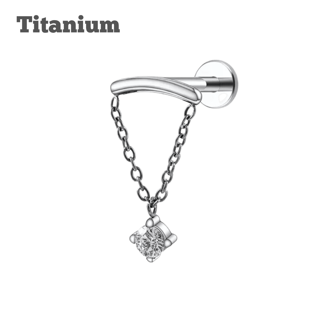 steel color titanium floating chained solitaire gem labret