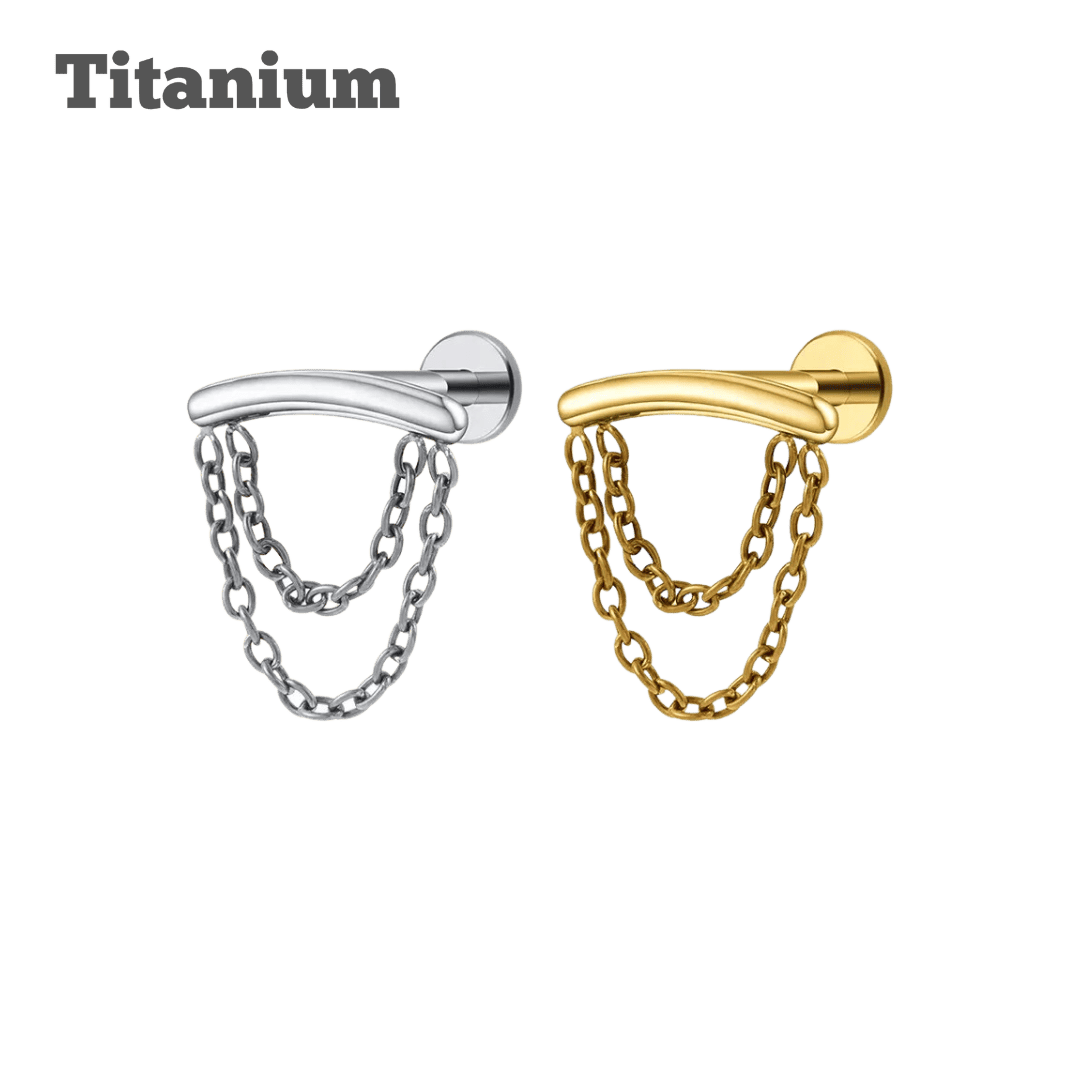 titanium floating double chain labret earring