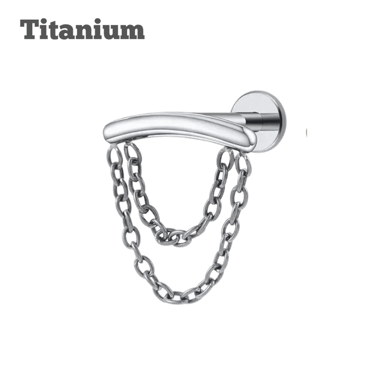 Titanium Floating Double Chain Labret  SilverTitanium Floating Double Chain Labret  internally threaded steel earrings