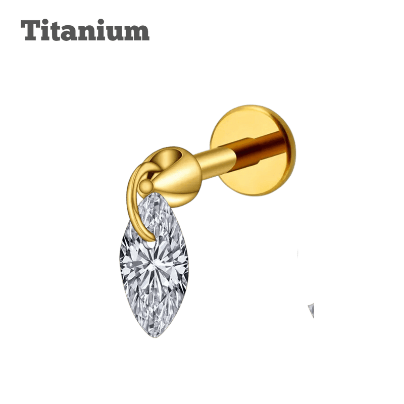 Titanium Floating Marquis Gem Labret internally threaded gold earrings