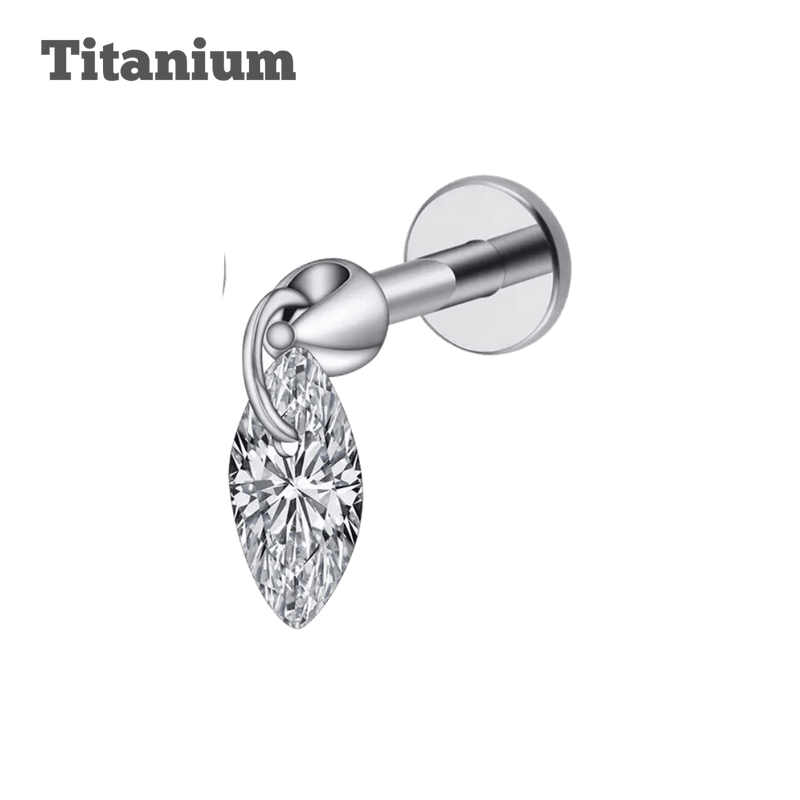 Titanium Floating Marquis Gem Labret internally threaded steel earrings