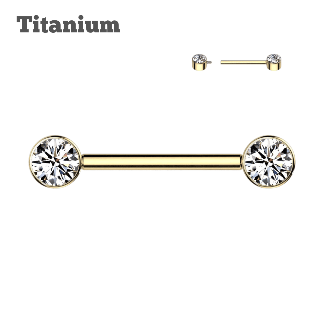 nipple and tongue piercing jewelry titanium gem ends straight barbell gold color