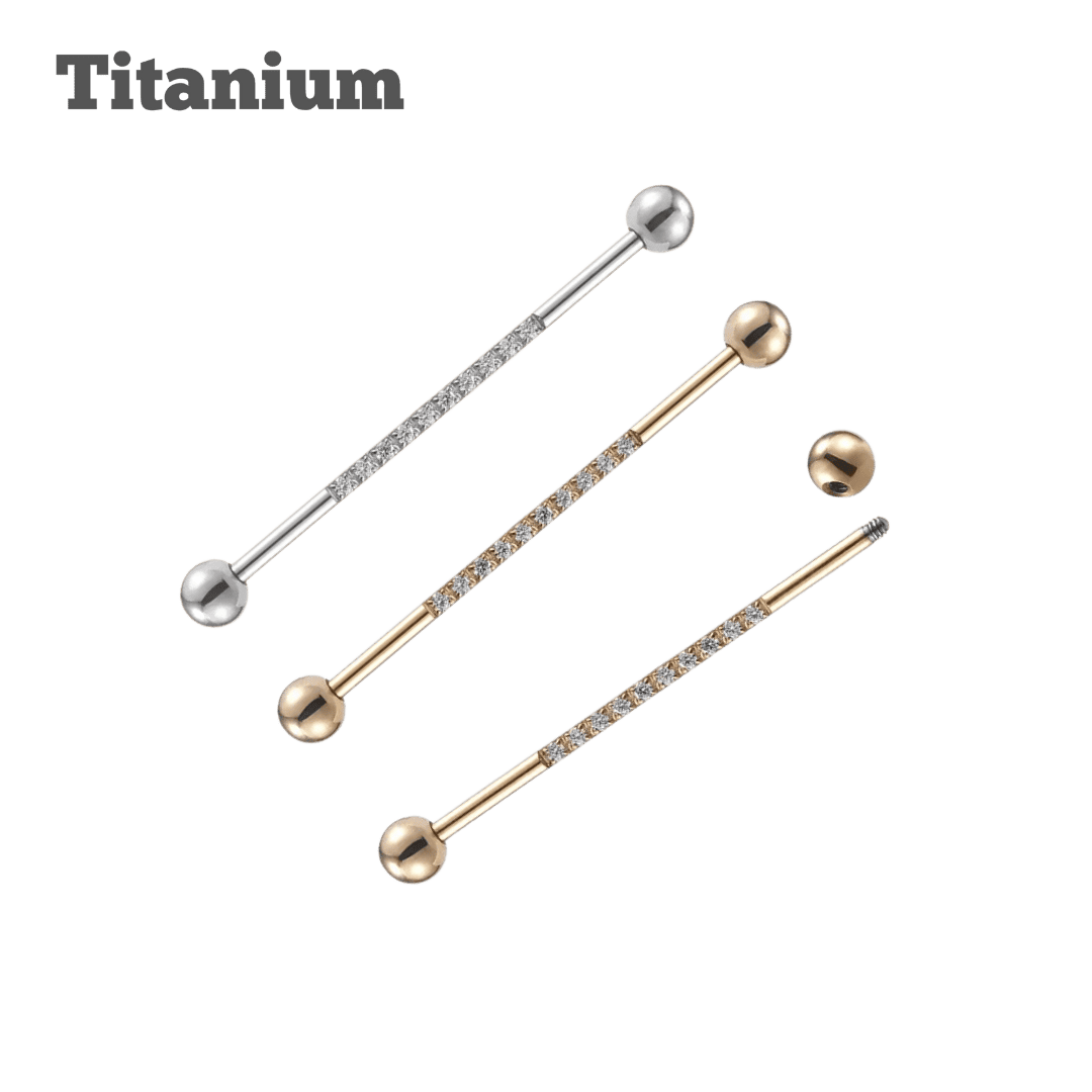 industrial ear piercing titanium gem studded barbell